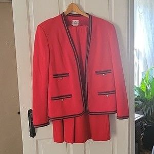 Vintage Bleyle 100% Wool Red and Black Suit with Midi Skirt - Size 8